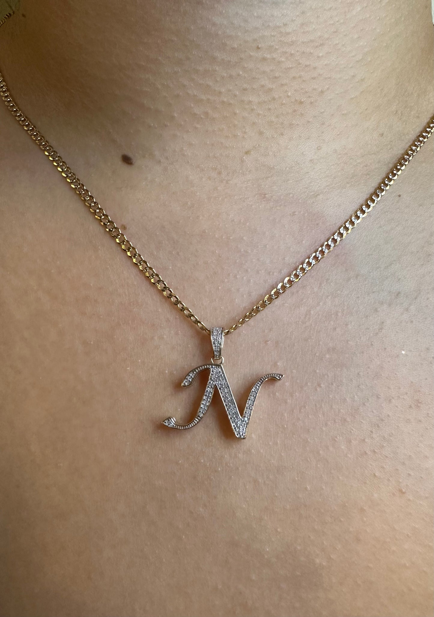 Diamond "N" Initial Pendant 10k
