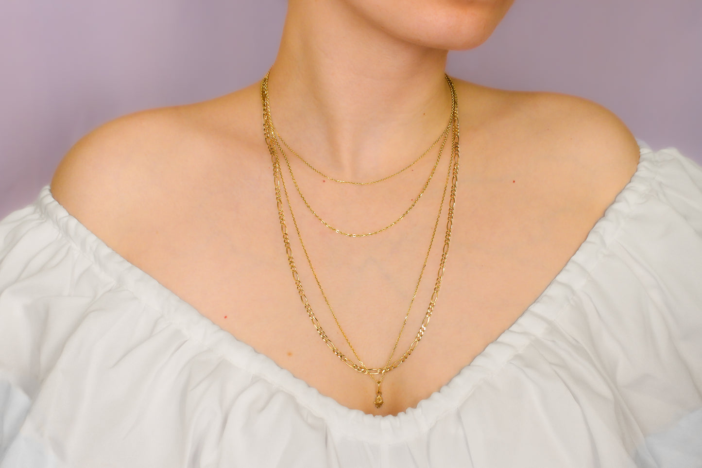 Long Figaro Chain 14 Karat Gold