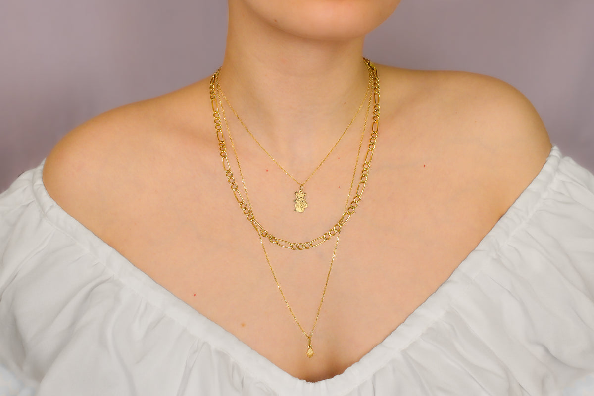 Wide Figaro Chain 14 Karat Gold