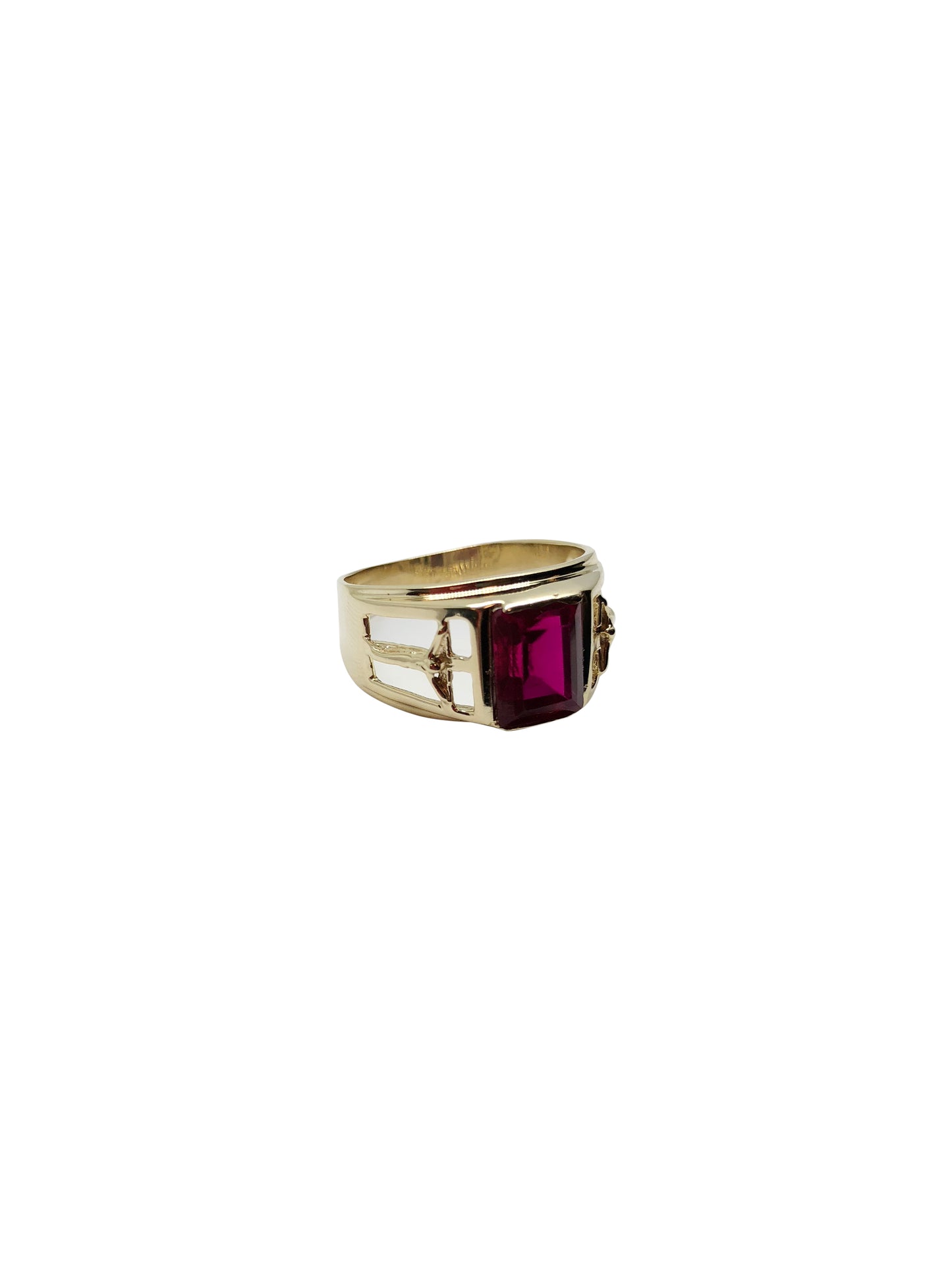 Ruby Stone Ring With Crosses 14K