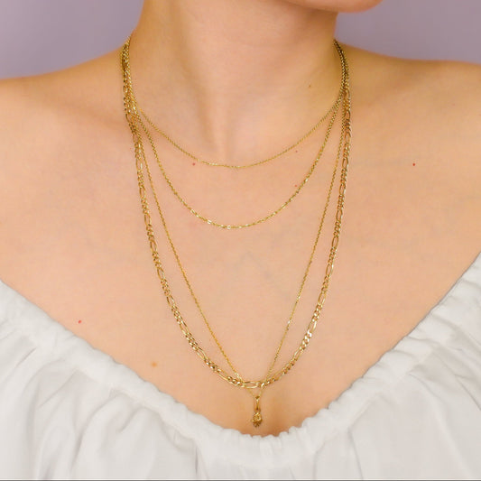 Long Figaro Chain 14 Karat Gold
