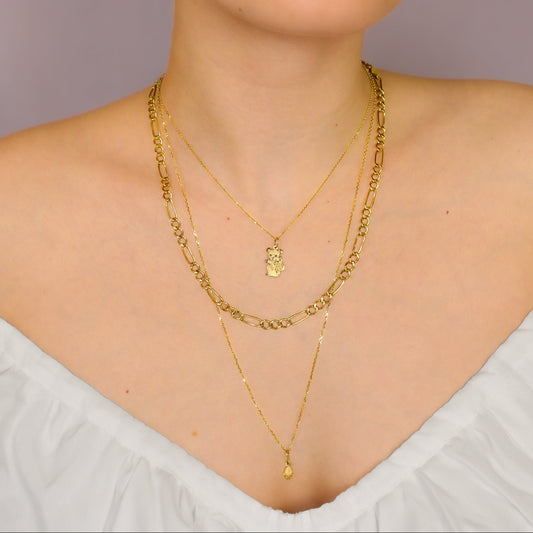 Wide Figaro Chain 14 Karat Gold