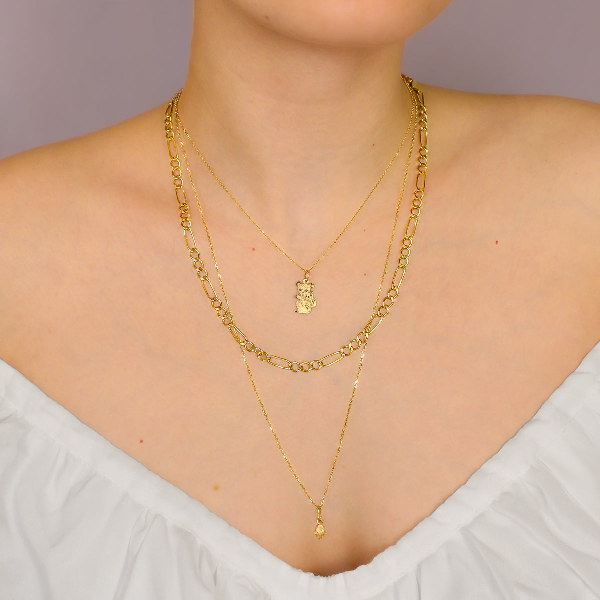 Wide Figaro Chain 14 Karat Gold