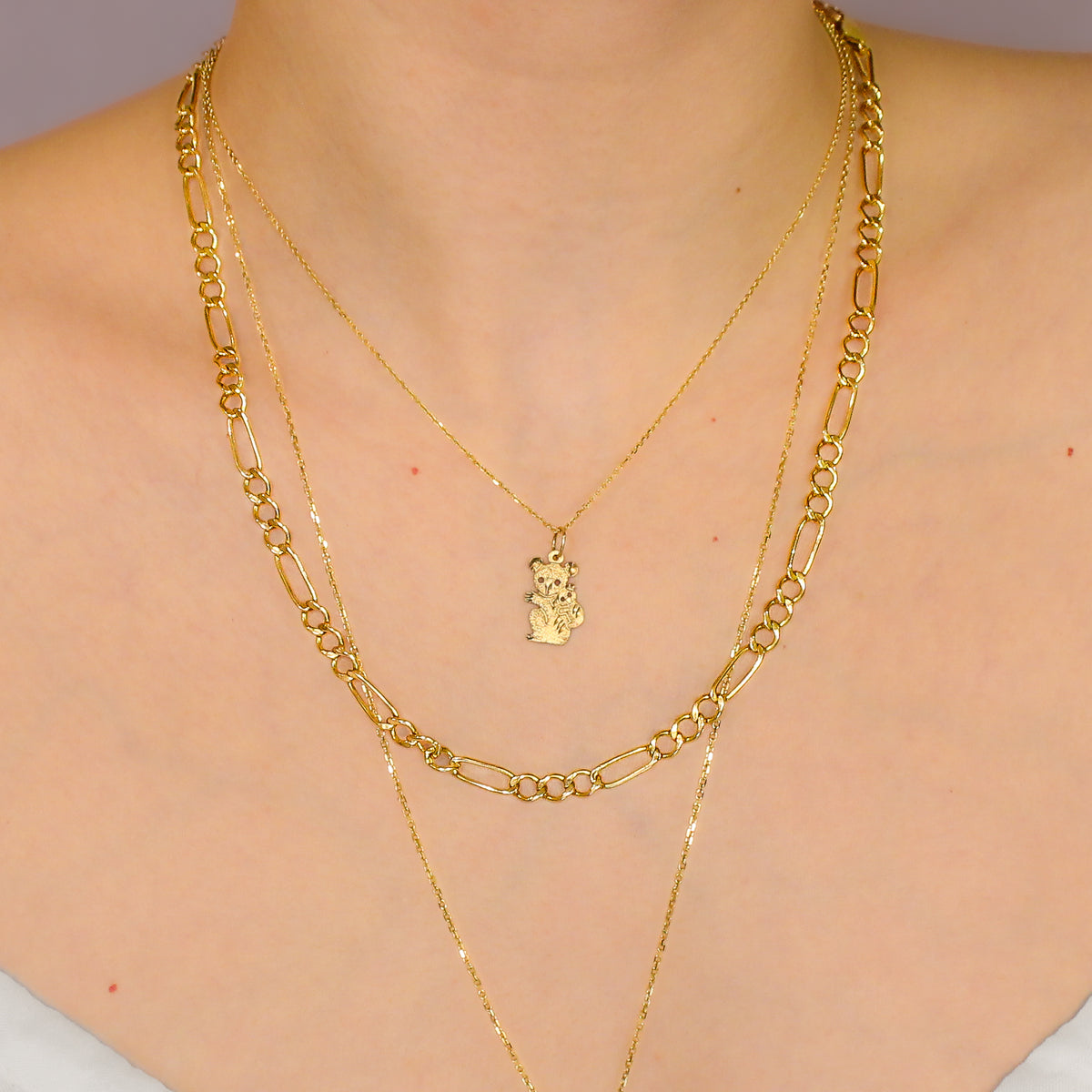 Wide Figaro Chain 14 Karat Gold
