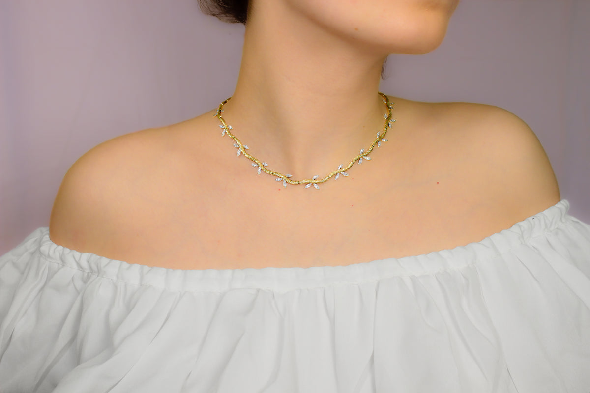 Ivy Link Choker Necklace with Diamonds
