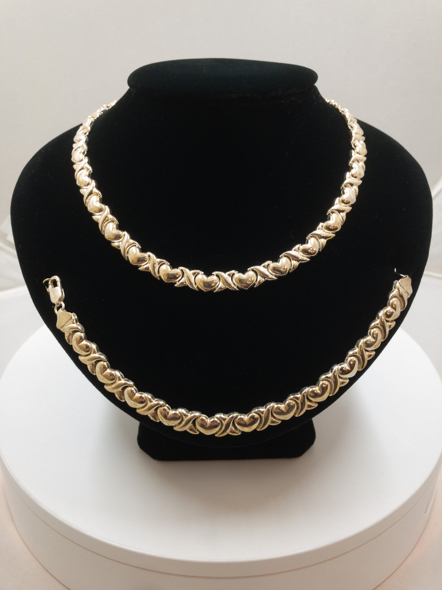 Sterling Silver Hearts and Kisses Set Necklace and Bracelet